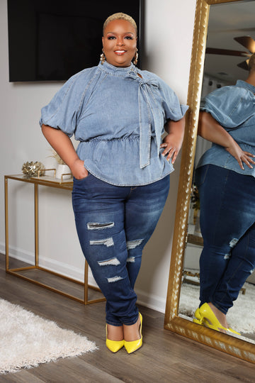 LuxE9 Peplum Denim Shirt